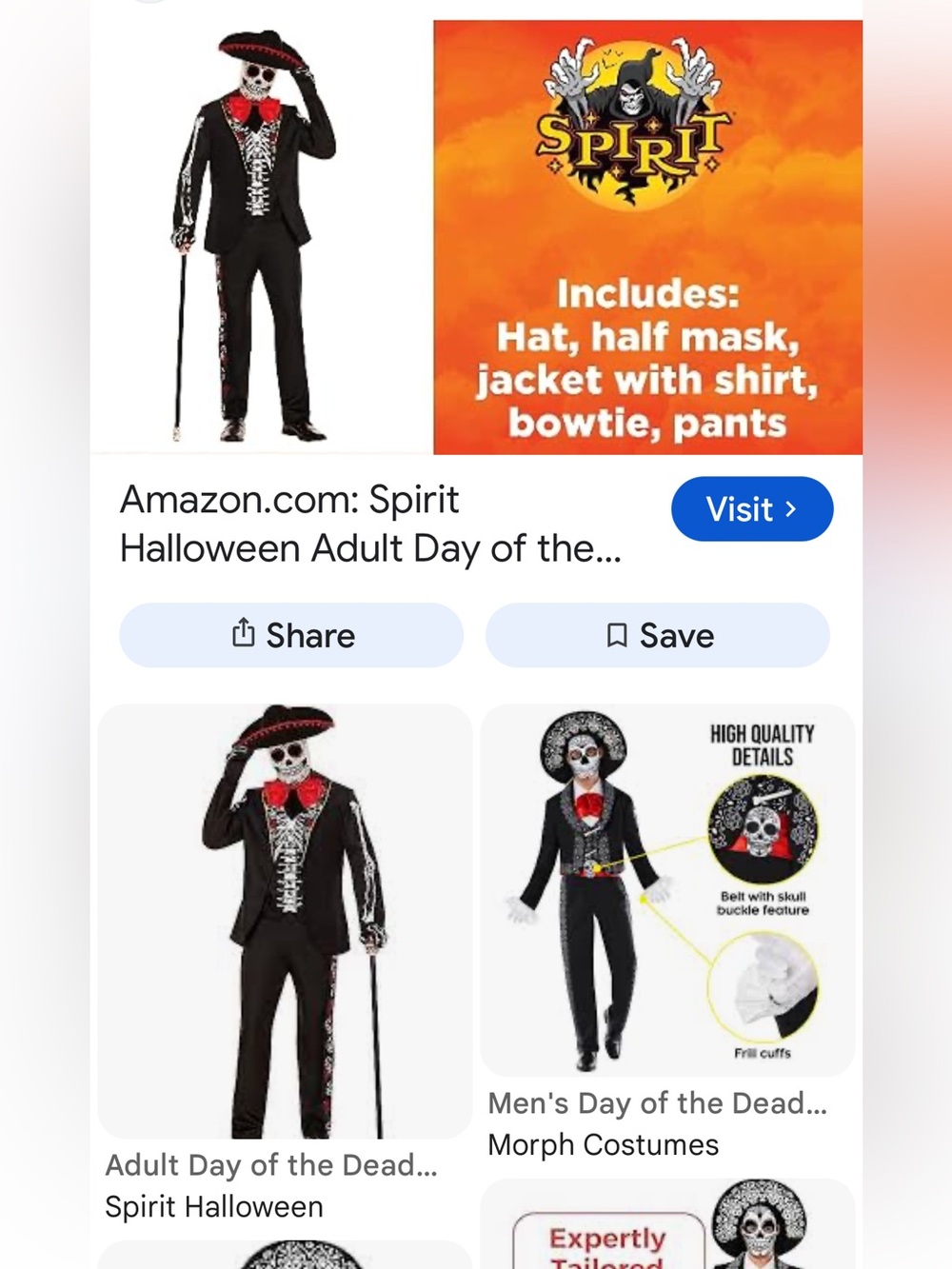 #3021**Spirit Dia de Los Muertos Skeleton Jacket Costume - Black & Red - Picture 4 of 17